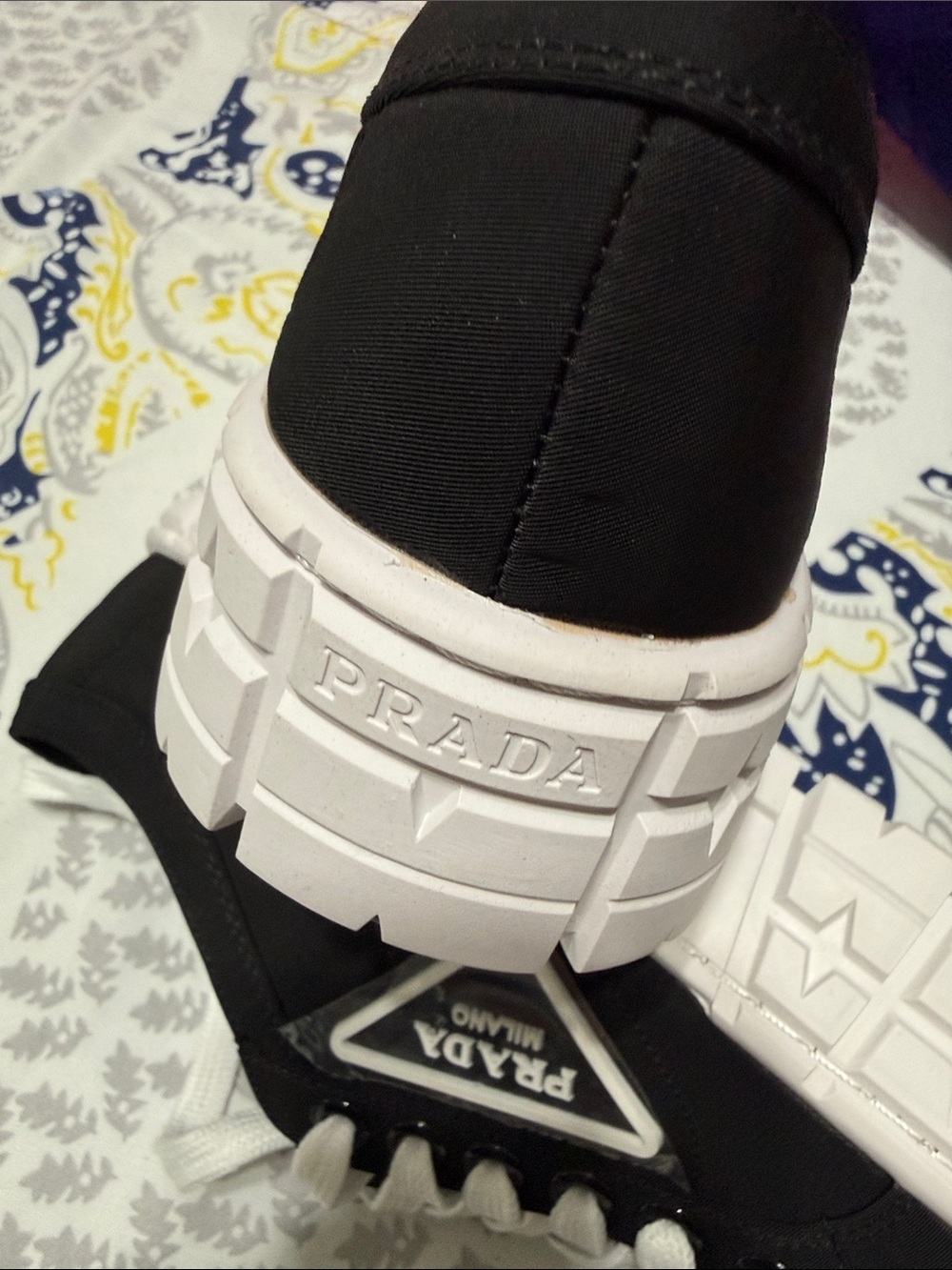 Prada Black Nylon Sneakers with White Platform Soles - Picture 3 of 7